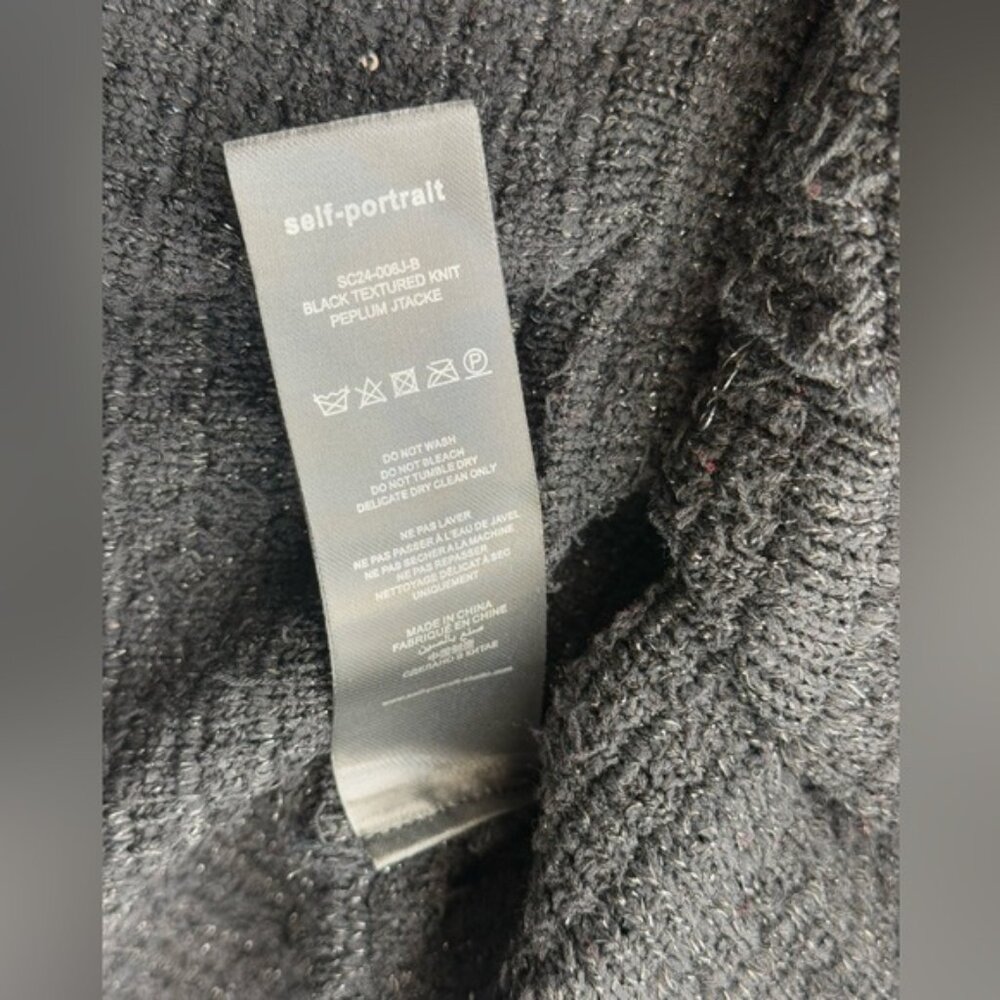 🆕 SELF PORTRAIT 🧿 NWOT Black Textured Peplum Knit Jacket - Sz Large - Picture 14 of 16
